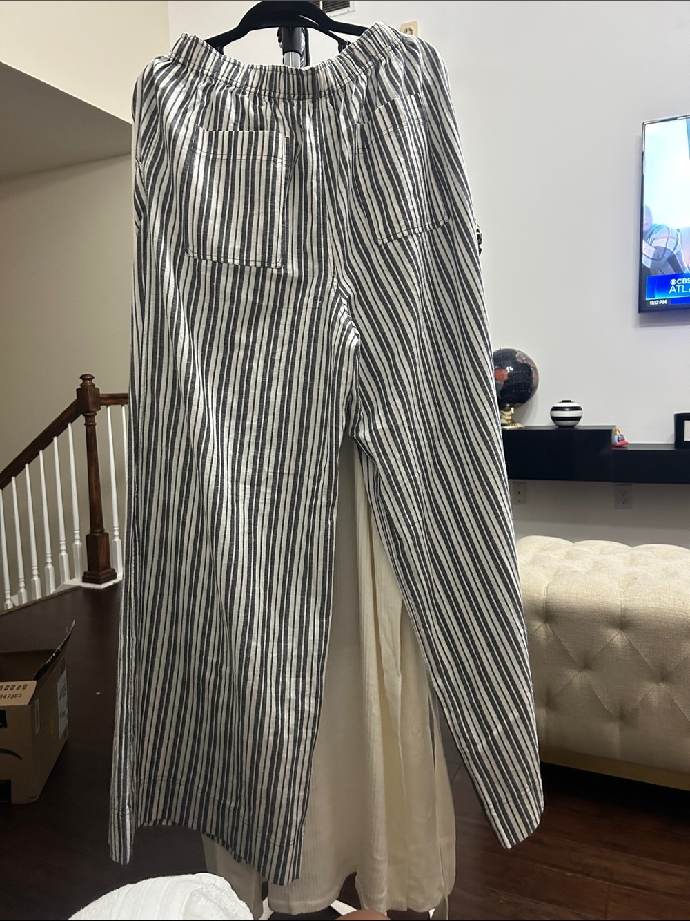 Apiece Apart Wide Leg Striped Linen-Blend Pants in Black and White Size M - Picture 7 of 7